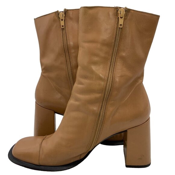 Stephane Kelian Heel Boots Women’s Sz 7 Side Zip Mid Calf Cap Toe Camel. #3 - Picture 2 of 12